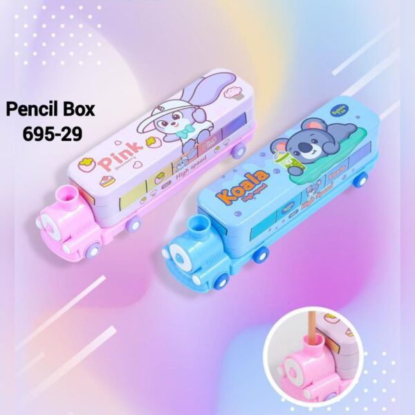 Moving Train: This Movable Bus Shaped Multi Layer Metal Pencil Box Provides Better Safeguarding To All Personal And Valuable Items With A Reliable Lock System SHARPER INCLUDED, SPECIOUS DESIGN: The Kit Is Equipped With A Sharper. The Pencil Box Has A Top Loading Compartment To Take Out And Put Stationery. Cute Case With Fantastic Colors, Paints Every Kid’s Fairy Tale World. METAL MATERIAL: Cute Pencil Case Made Of METAL Material, It Is Light Weight And Safe For Kids. Anti-Press, Anti-Shock And Waterproof, Preserves Stationery All-Round. GREAT QUALITY: The pencil case is made of high-quality metal material, sturdy and durable. BEST GIFT: Cute pencil case, it is girl's and boys' favorite. Perfect Diwali, Raksha bandhan, Holi, birthday gift for Girls or Kids.