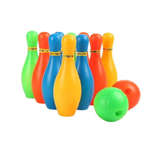 Lightweight bowling ball toys, comes with 10 pins and 2 bowling balls. It is easy for little hands to play.
