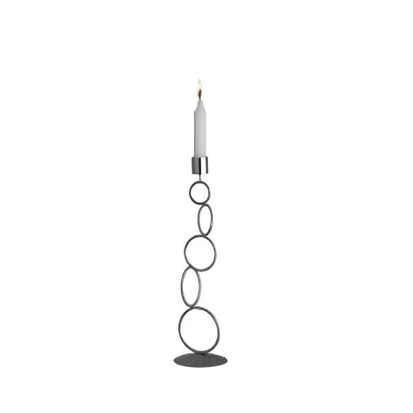 A Ring Candle Stand is a decorative candle holder designed with a ring or circular design element to hold and display candles. These candle stands come in various materials, including metal, wood, or glass, and are often used for both practical and decorative purposes. The ring design of these candle stands can add an elegant and artistic touch to your decor. They provide a platform for placing candles, such as pillar or taper candles, creating a visually appealing centerpiece or accent in your living space. These candle stands are popular choices for enhancing the ambiance and style of a room, whether it's for special occasions, home decor, or as a gift item.Give a unique twist to your romantic candle light dinner with this amazing ring candle stand from Arttdinox. This gorgeous stand comes with stainless steel as its raw material, which makes it a corrosion free product. The material assures you its durability and sustainability. The liquid wax will not trouble you as the stand is held by a tower of numerous sleek rings.
