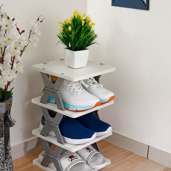 The Creative 4-Layer Foldable Multitasking Shoe Rack is a versatile and efficient storage solution for organizing your footwear. With its innovative design, this shoe rack features four layers that can be folded, making it space-saving and convenient to store when not in use. The rack provides ample space for organizing multiple pairs of shoes, helping to keep your living space tidy and clutter-free. Its creative and foldable design makes it easy to assemble and disassemble as needed. This multitasking shoe rack is a practical and stylish addition to any home, offering a functional solution to keep your shoes organized while maximizing space efficiency.