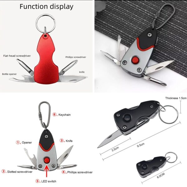 Screwdriver: Tighten screws on the go with the built-in screwdriver, perfect for quick fixes and adjustments. Bottle Opener: Crack open a cold beverage effortlessly with the integrated bottle opener, making it a practical companion for social gatherings and outings.
