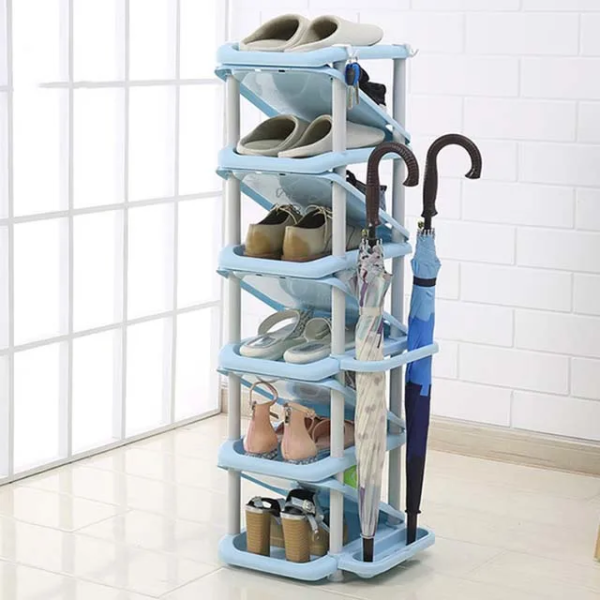 The 11-Layer Shoe Rack, consisting of 6+5 layers, offers a spacious and organized solution for shoe storage. With a total of 11 layers, it provides ample space to neatly arrange and display your shoe collection. This rack is designed to efficiently utilize vertical space, making it ideal for those with a variety of footwear. The layered structure allows for easy accessibility and helps keep shoes in order. It is a practical and stylish storage solution for keeping your living space tidy while showcasing your shoes in an organized manner.