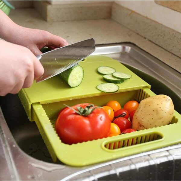 Benefits: Space-Saving: The 2-in-1 design helps save space in the kitchen by combining two functions into one tool. Convenience: It provides a convenient solution for those who want to streamline the food preparation process. Hygienic: Using a designated chopping and wash tray can contribute to a more hygienic food preparation process.