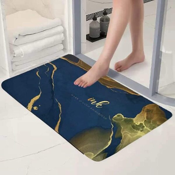 A "bathroom mat printed (400gm approx.)" is a lightweight bathroom mat with a printed design, weighing around 400 grams. It's designed to add a decorative element to the bathroom while also serving as a functional mat to absorb water and provide a soft, comfortable surface for stepping out of the shower or bath.