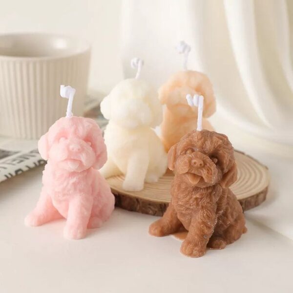 "Cute Puppy Candles" are decorative candles shaped like adorable puppies. They serve as both decorative and functional items, adding charm to your space while providing a source of candlelight when lit.
