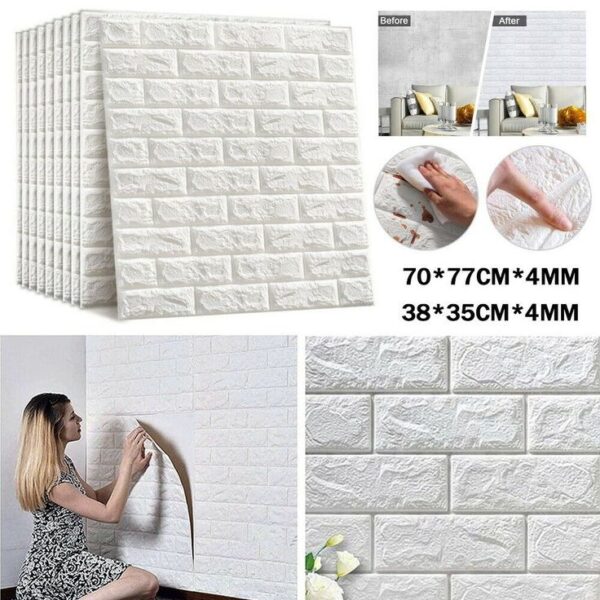 The 3D Wall Foam Bricks measure 77*70cm and offer a textured and visually appealing solution for wall decoration. These foam bricks create a three-dimensional effect on walls, adding depth and interest to interior spaces. The design mimics the appearance of traditional bricks, providing a rustic and stylish aesthetic. The foam material is likely lightweight and easy to install, making it a convenient choice for DIY home decor projects. These 3D Wall Foam Bricks can transform plain walls into visually dynamic surfaces, enhancing the overall ambiance of a room.