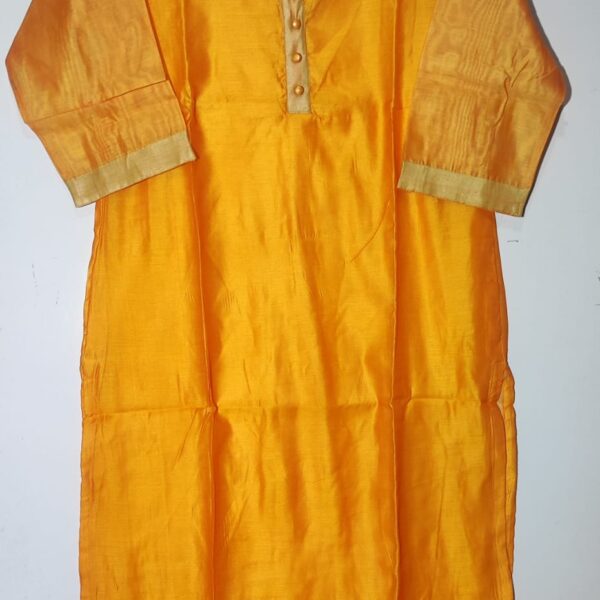 Style and Design: The kurta is designed in a straight cut, implying a straight silhouette that falls vertically from the shoulders to the hem. It is likely to feature a vibrant yellow color, which is a popular choice in Indian ethnic wear for its bright and cheerful appeal. Fabric: The fabric is usually mentioned in the product details. Common materials for ethnic wear include cotton, silk, georgette, or a blend of fabrics for comfort and elegance.